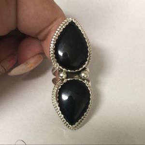 Double Teardrop Onyx & Sterling Silver Ring
